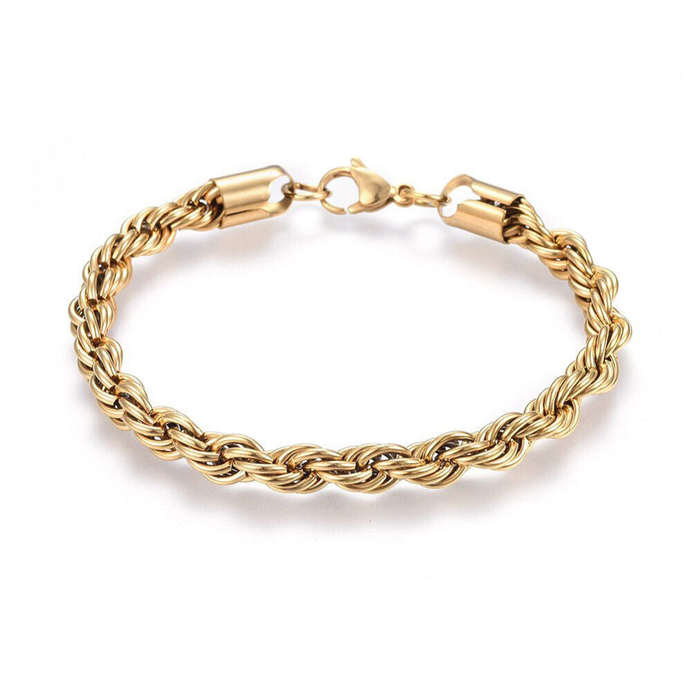 304 Stainless Steel Rope Chain Bracelet Lobster Gold 8.5" 7mm A82