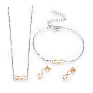 Stainless Steel Set Bracelet Necklace Earrings Infinity Gold Silver 18" Z750
