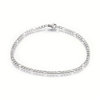 Stainless Steel Figaro Chain Bracelet Lobster Clasp Silver Color 8.6" P237