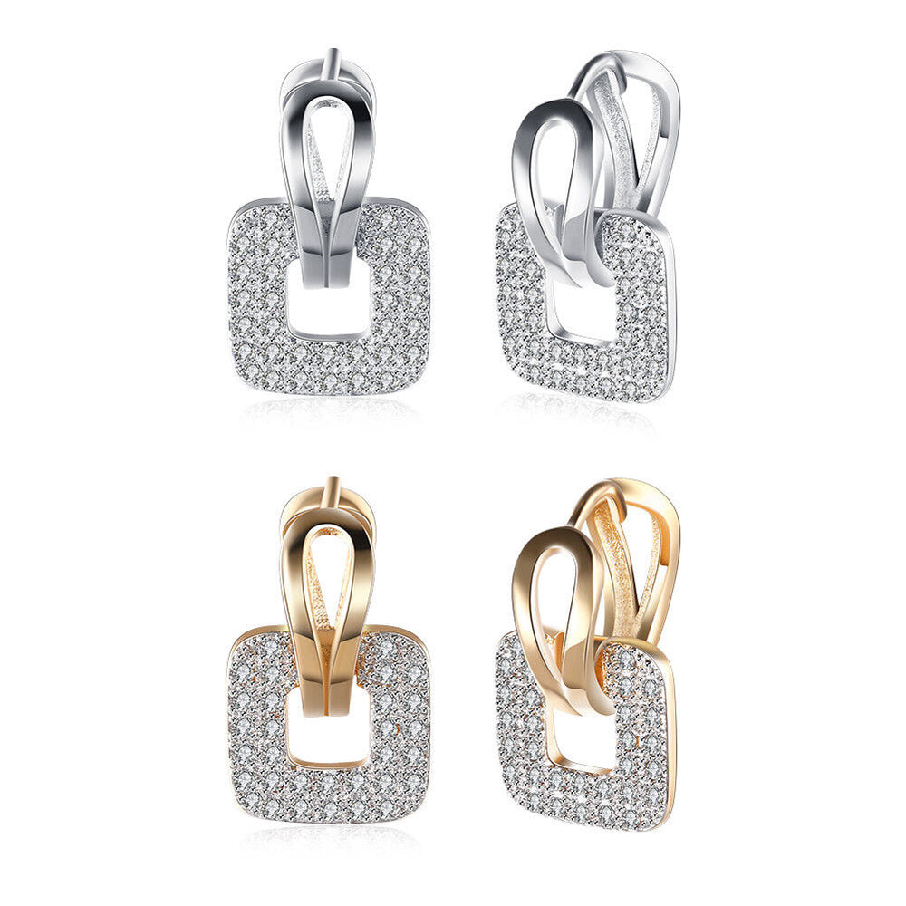 Platinum Plated Earrings Drop Dangle AAA Zirconia Latch Back Clasp L577
