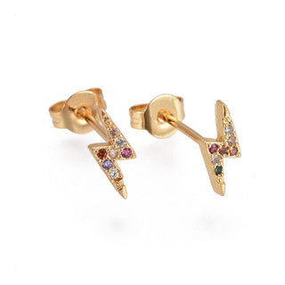 Zirconia Stud Earrings Earring Backs Lightning Gold 9x3.5mm Pin 0.7mm P359