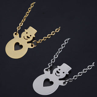 Christmas Stainless Steel Pendant Necklace Lobster Snowman Silver 16.7" Z596