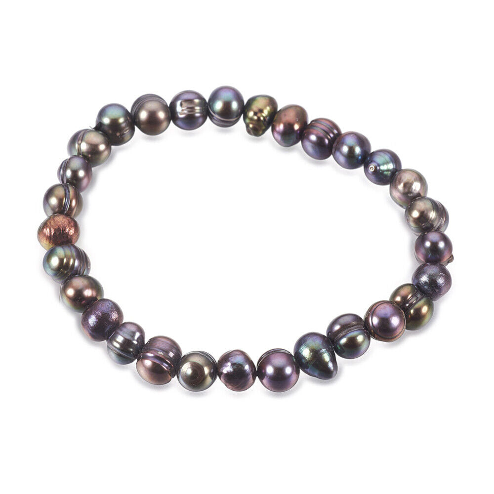 Natural Pearl Stretch Bracelets Potato PrussianBlue 2"(5cm) P506