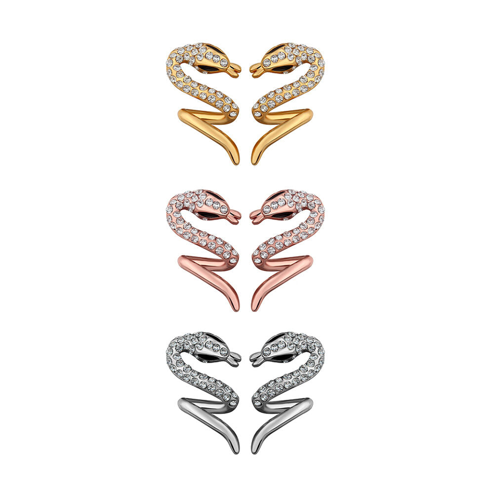 Rose Gold Platinum Plated Earrings Stud AAA Zirconia Push Back Snake .48" L313