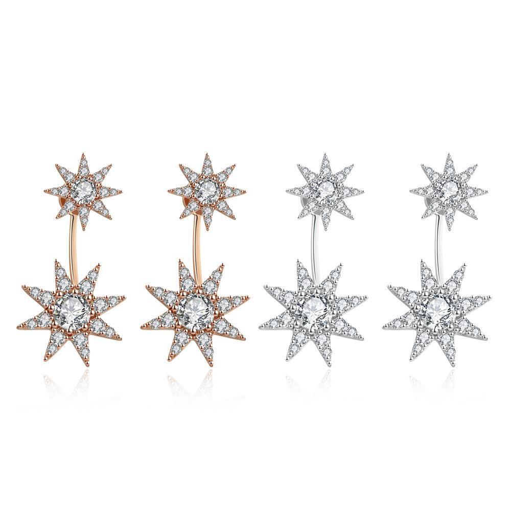 Rose Gold Platinum Plated Earrings AAA Zirconia Push Back Flowers .52" L225