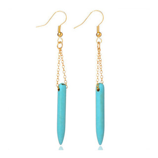 Howlite Pendant Earrings Tusk Shape Chain Earring Hooks Gold Turquoise 55mm P349