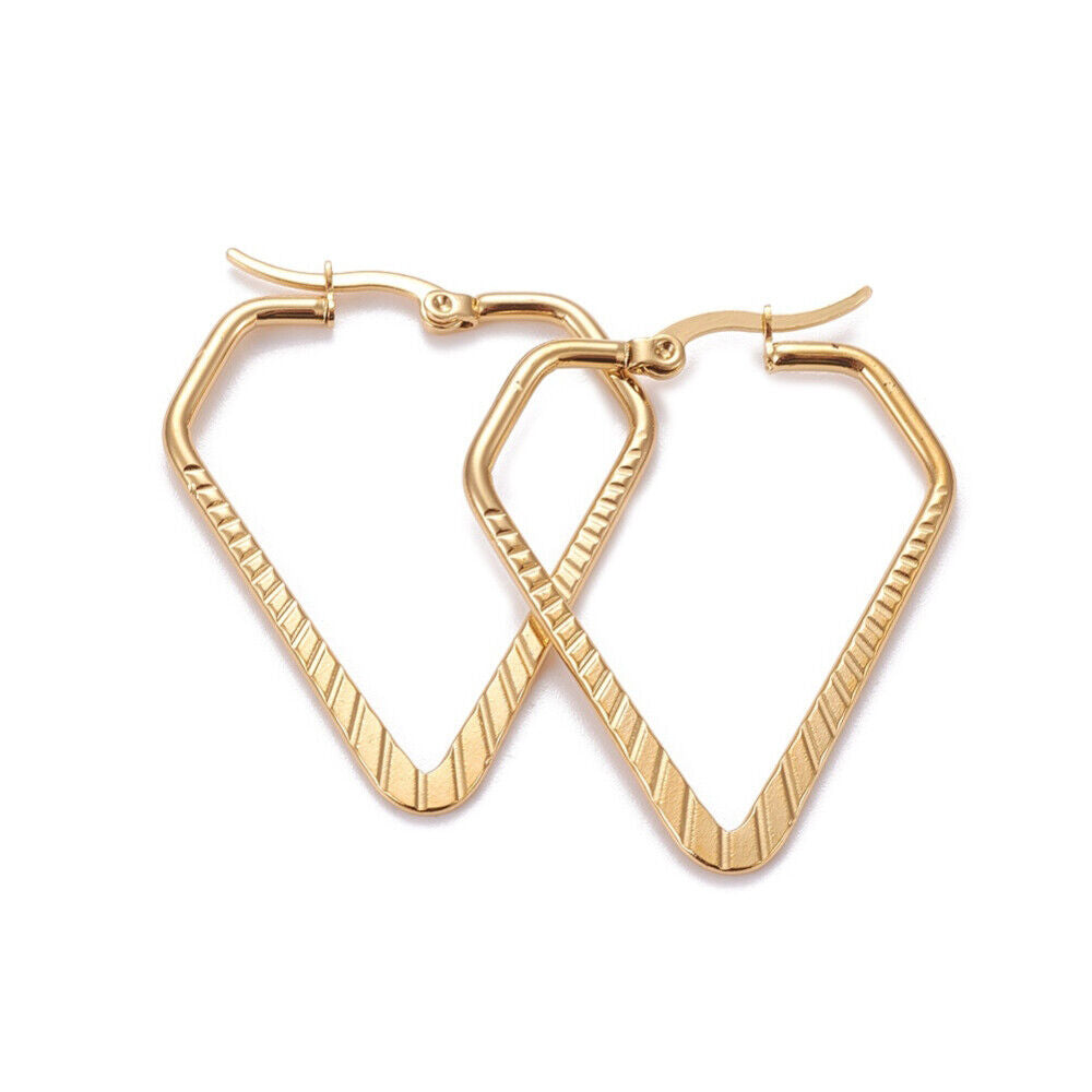 201 Stainless Steel Hoop Earrings Heart Gold 39x32x2mm Pin 0.7x1mm P571
