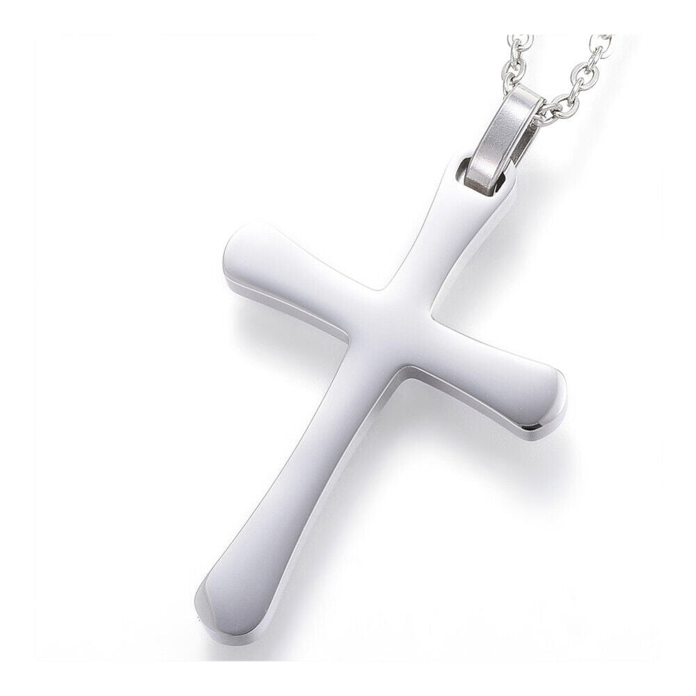304 Stainless Steel Pendant Necklace Polish Latin Cross Silver Color 19.5" A254
