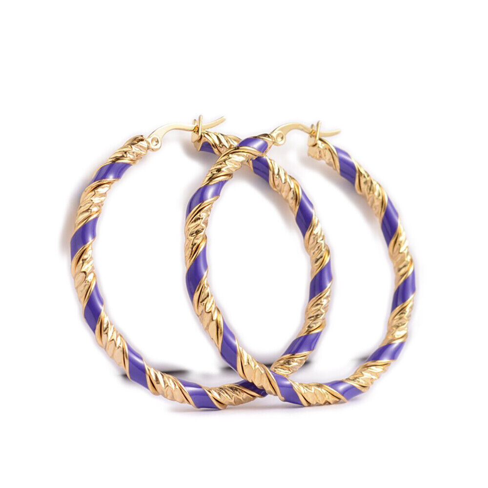 304 Stainless Steel Enamel Hoop Earrings Gold 47x47x4mm Pin 1x0.6mm P604