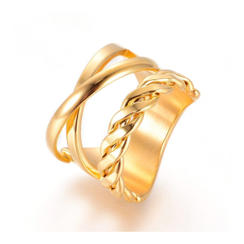 304 Stainless Steel Finger Rings Gold Size 7 17mm A40