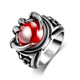 Stainless Steel Antique Gothic Biker Tribal Ring Black Red Men's Unisex B208