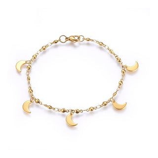 304 Stainless Steel Charm Bracelet Lobster Moon Gold 8.2" 3mm A96