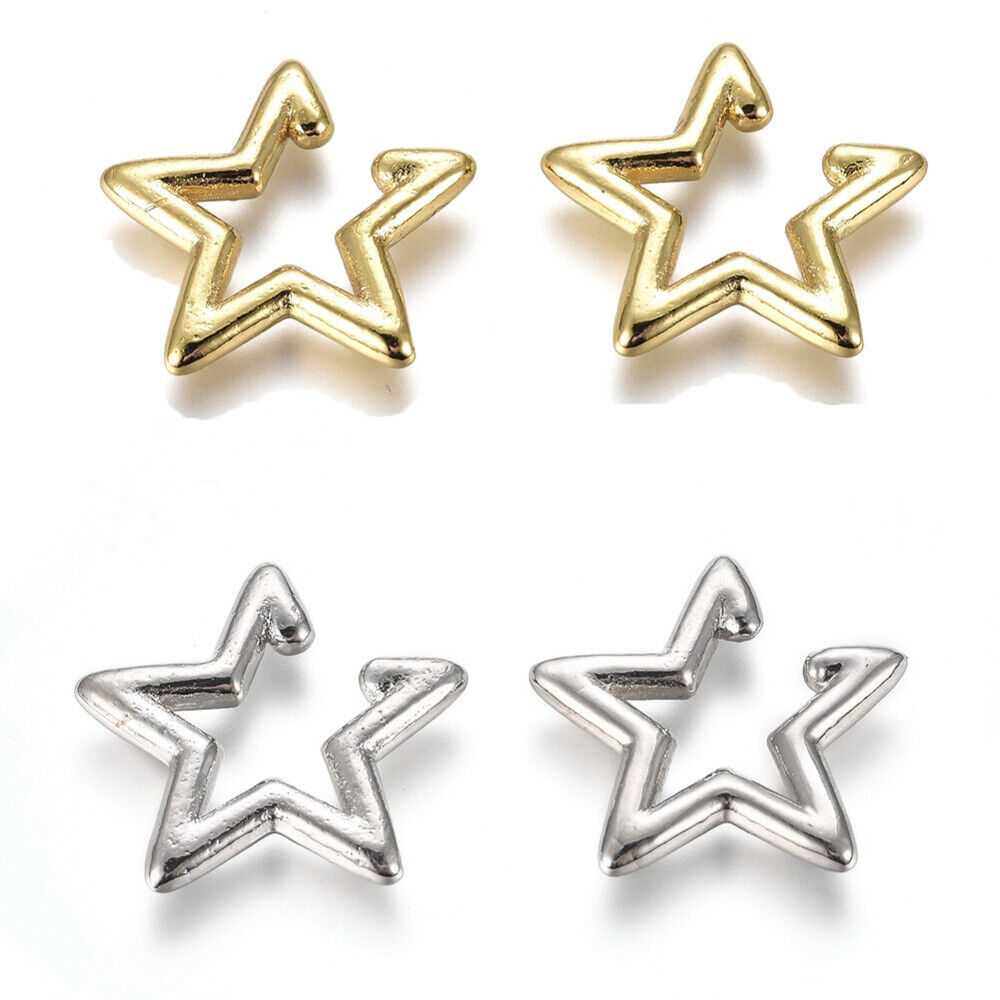Brass Cuff Earrings Star Gold 20.5x20.5x2.5mm P616