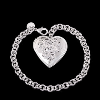 Women Sterling Silver Plated Flower Rose Bracelet 8 Inches 6MM Lobster Clasp L65