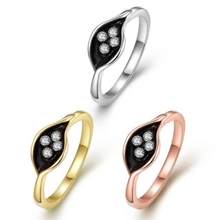 Rose Gold Platinum Plated Fashion Ring Black AAA Zirconia Women B292