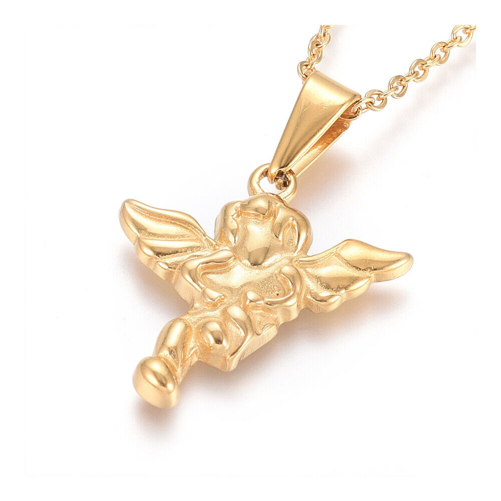 304 Stainless Steel Pendant Necklace Chain Lobster Angel Gold 17.5" 1.5mm A248