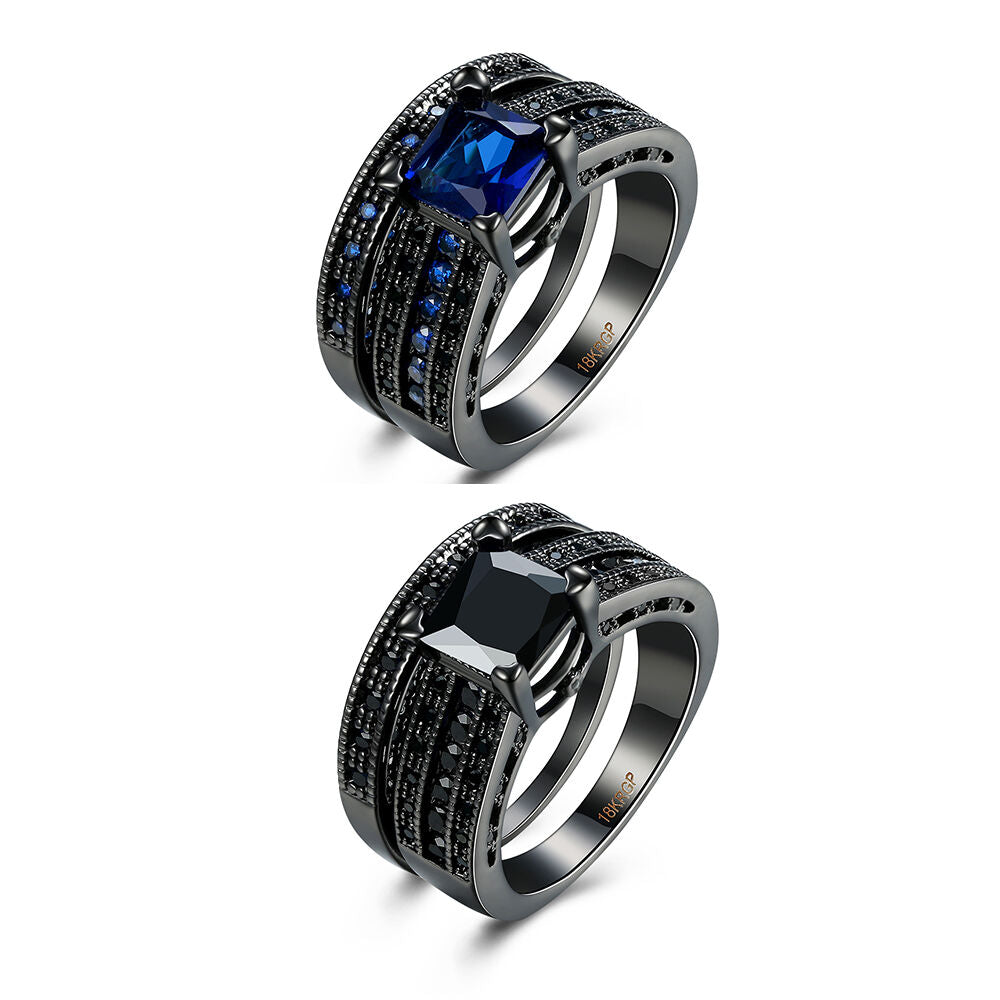 Gold Plated Black Gunmetal P Fashion Set Ring AAA Zirconia Women B344