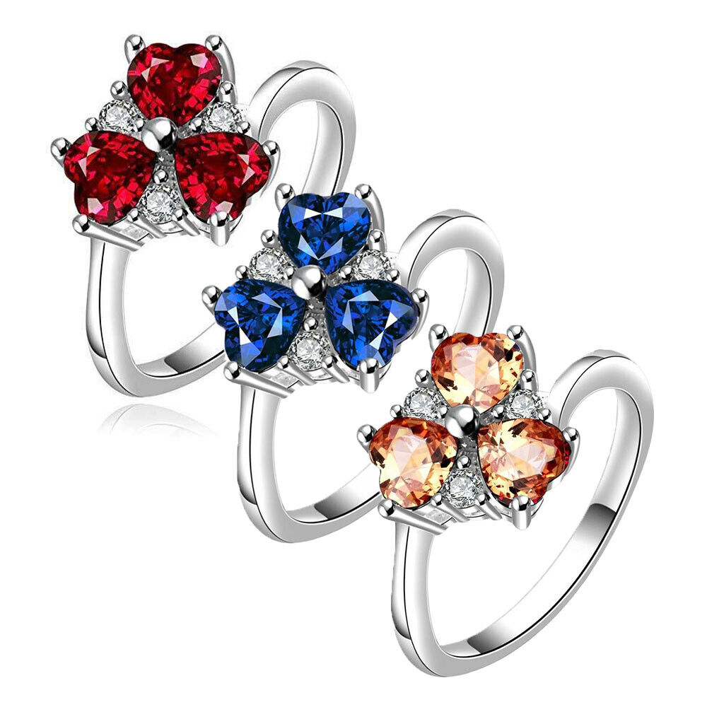 Sterling Silver Plated Heart CleverZirconia Flower Band Ring Size 8 B143