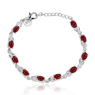 Sterling Silver Plated Red Zirconia Lobster 8 Inches 2.7MM Bracelet L138