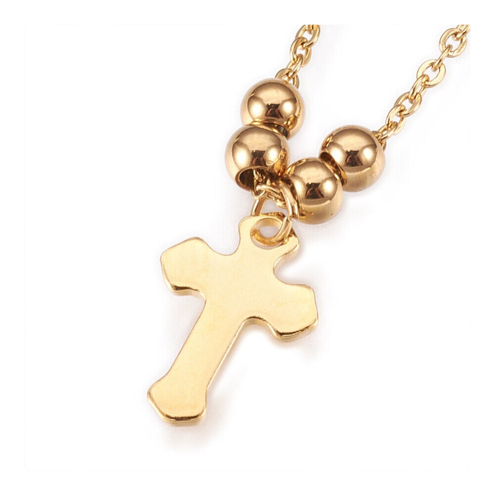 304 Stainless Steel Pendant Necklace Lobster Cross Gold 17.5" 1.5mm A258