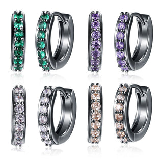Platinum Black Gunmetal Plated Earrings Hoop Huggies Zirconia Latch Back Clasp L669