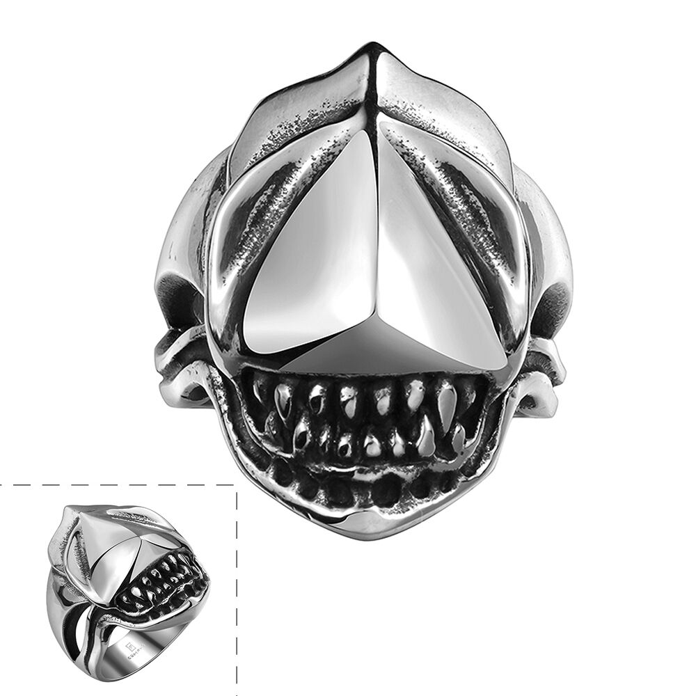 Stainless Steel Gothic Biker Tribal Ring Black Men's Unisex Alien Teeh B198