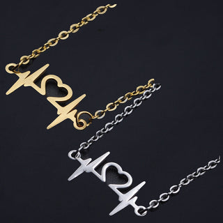 Stainless Steel Pendant Necklace Lobster Heartbeat Silver 17.12" 43.5cm Z590
