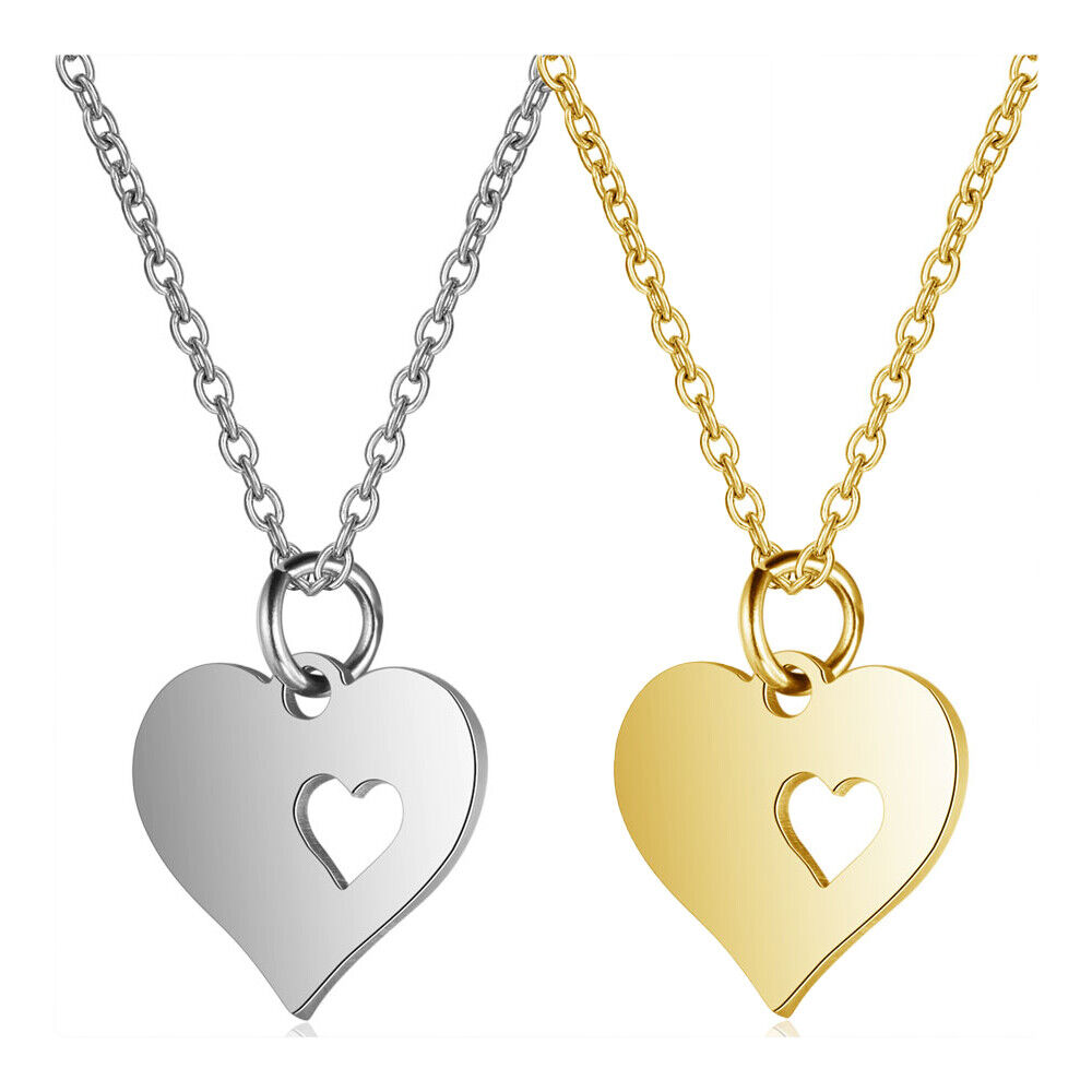 304 Stainless Steel Pendant Necklace Chain Heart Silver Color 16" 1mm A415
