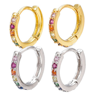 Cubic Zirconia Huggie Hoop Earrings Gold Silver 2.5x14mm Pin 1mm P636