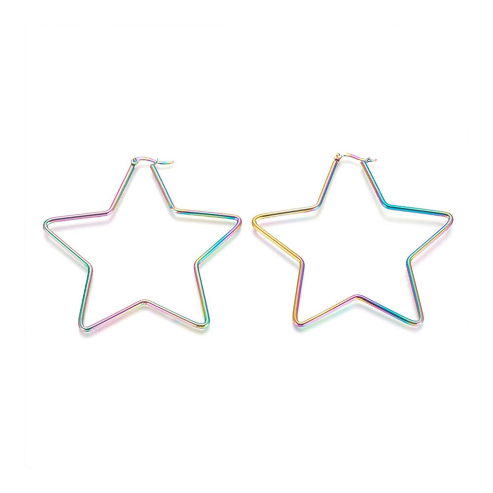 Stainless Steel Hoop Earrings Star Multi 12 Gauge 72.5x74 2mm Pin: 1x0.6mm A198