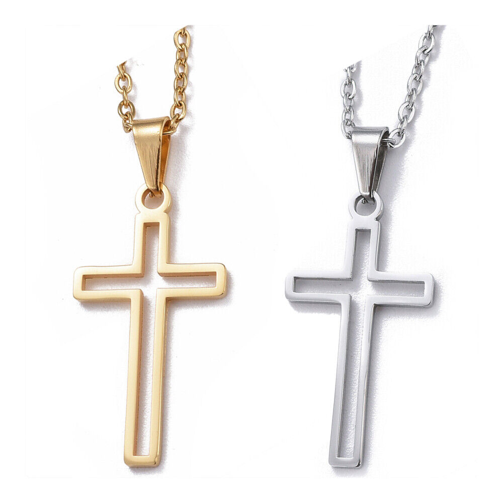 304 Stainless Steel Chain Pendant Necklace Lobster Cross Gold 18" 1.5mm A214