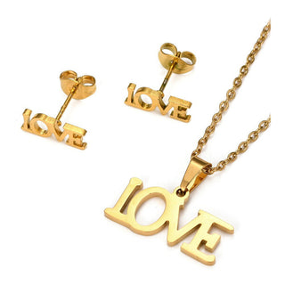 Valentine's Stainless Steel Set Pendant Necklace Earrings LOVE 15.7" 0.7mm Z803