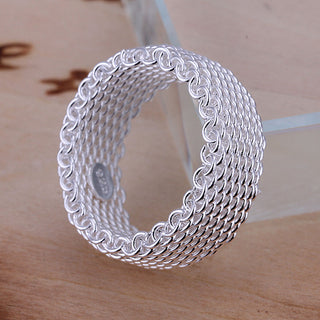 Sterling Silver Plated Flexible Band Plain Mesh Plated Ring B2