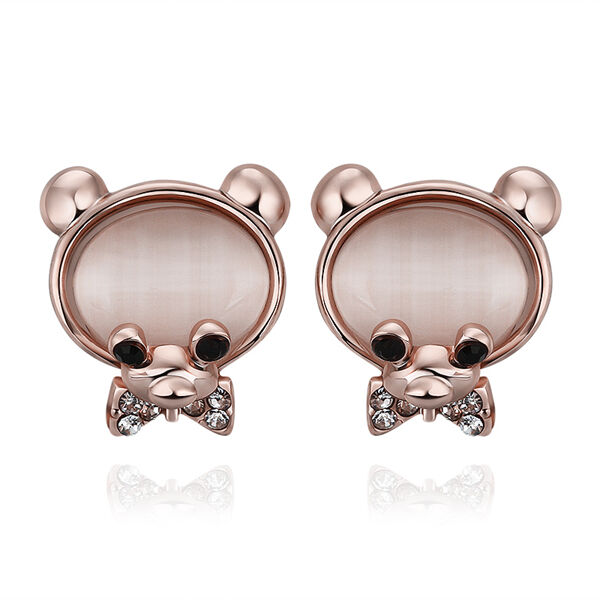 Rose Gold Plated Earrings Stud Push Back Bear 1.08" L315