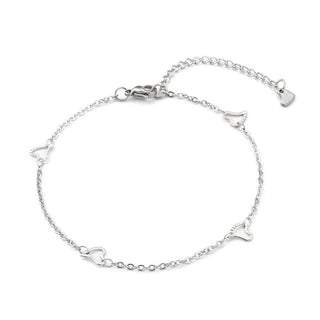 Stainless Steel Cable Anklet Bracelet Heart Lobster Silver Adjustable 8.7" Z29