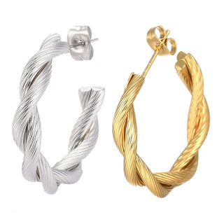 Stainless Steel Half Hoop Earrings Stud Hypoallergenic Twisted Ring Gold Z277