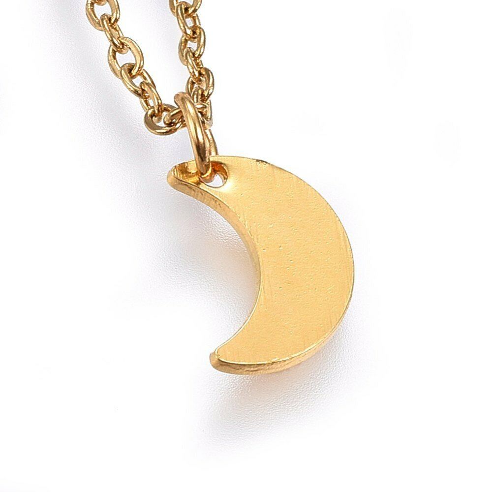 304 Stainless Steel Pendant Necklace Lobster Moon Gold 17.7' A266