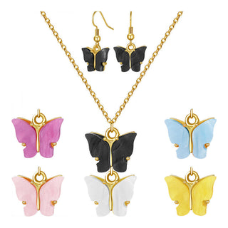 Set Earrings Necklace Hook Stainless Steel Lobster Butterfly Gold 17.7" Z747