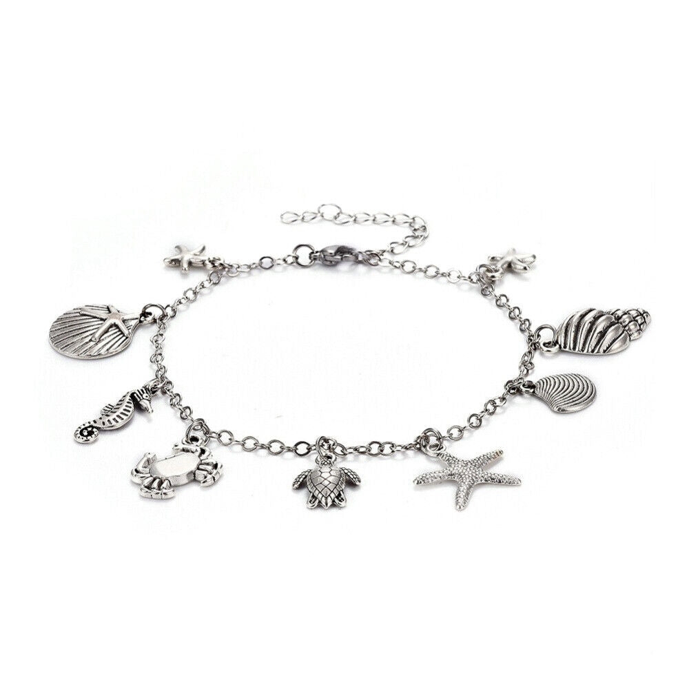 Brass Charm Anklet Bracelet Alloy Charms Stainless Steel Findings Ocean 9.2" Z2