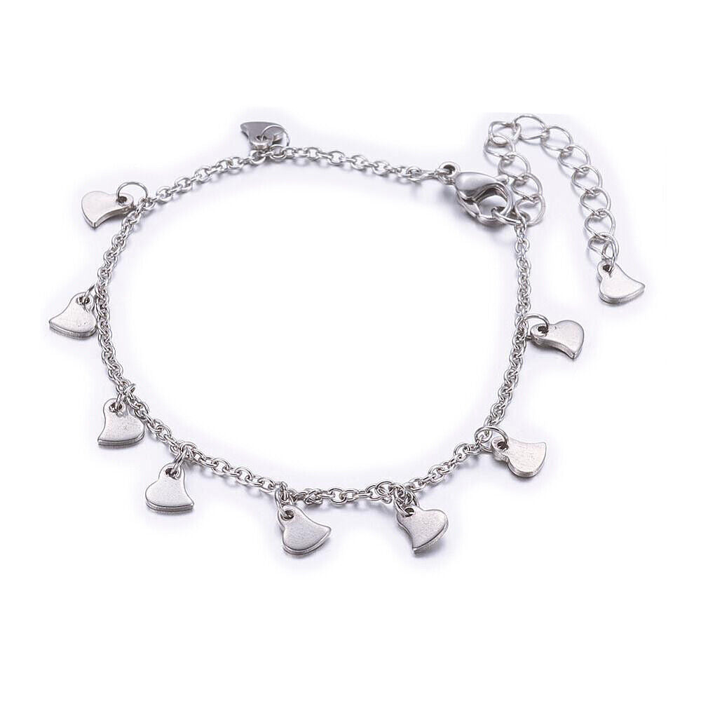 Stainless Steel Charm Bracelet Heart Stainless Steel Cable Silver Z117