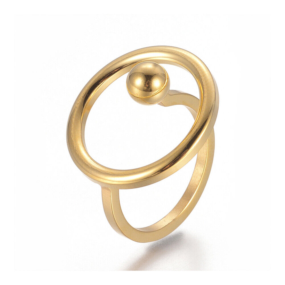 304 Stainless Steel Hollow Finger Rings Flat Round Round Gold Size 7 17mm A7