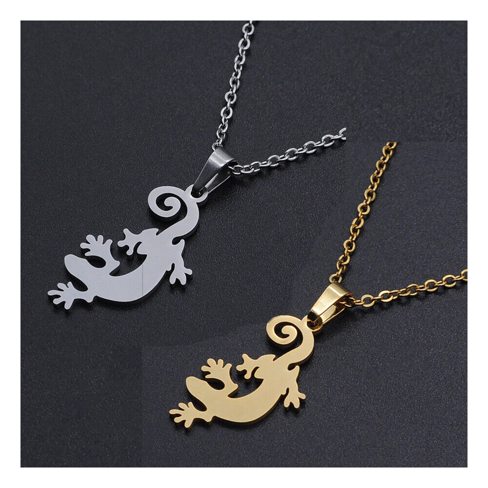 Stainless Steel Pendant Necklace Lobster Clasp Gecko Silver 17.71" 1.5mm P78