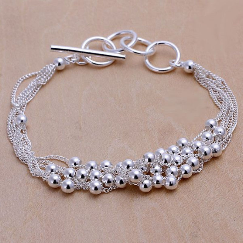 Unisex Women's Sterling Silver Plated Bracelet Beads Size 8 Inches 4MM Toggle L18