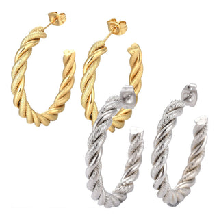 Stainless Steel Half Hoop Earrings Stud Hypoallergenic Twisted Ring Gold Z276