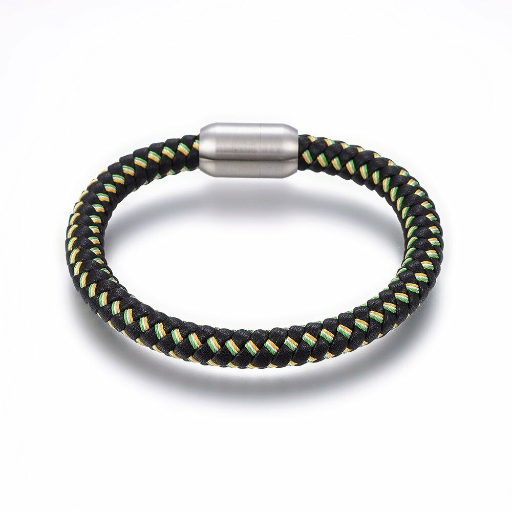 Leather Cord Bracelet Stainless Steel Magnetic Silver 8.2" 21cm 8mm Z84