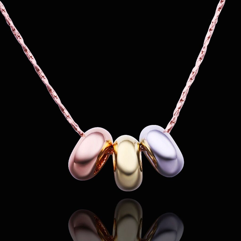 Rose Gold Plated Necklace Pendant Gold Rose Beads 21 Inches 1MM Lobster B75