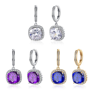 Yellow Gold Platinum Plated Earrings Drop Dangle Zirconia Latch Back Clasp L594