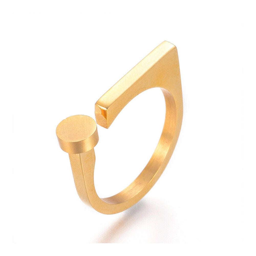 304 Stainless Steel Finger Rings Flat Round Gold Size 7 17mm A41