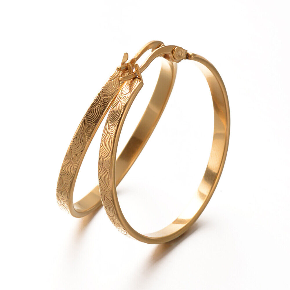 304 Stainless Steel Hoop Earrings Gold 35x3.5mm Pin 0.6x1.2mm P650