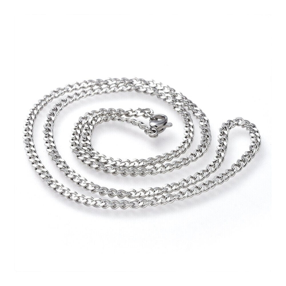 304 Stainless Steel Curb Chain Necklace Lobster Silver Color 19.5" 3mm A260